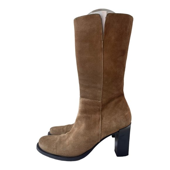 Banana Republic Women's Tan Suede Mid Calif inside Zipper Boots Size 8 - Picture 9 of 16